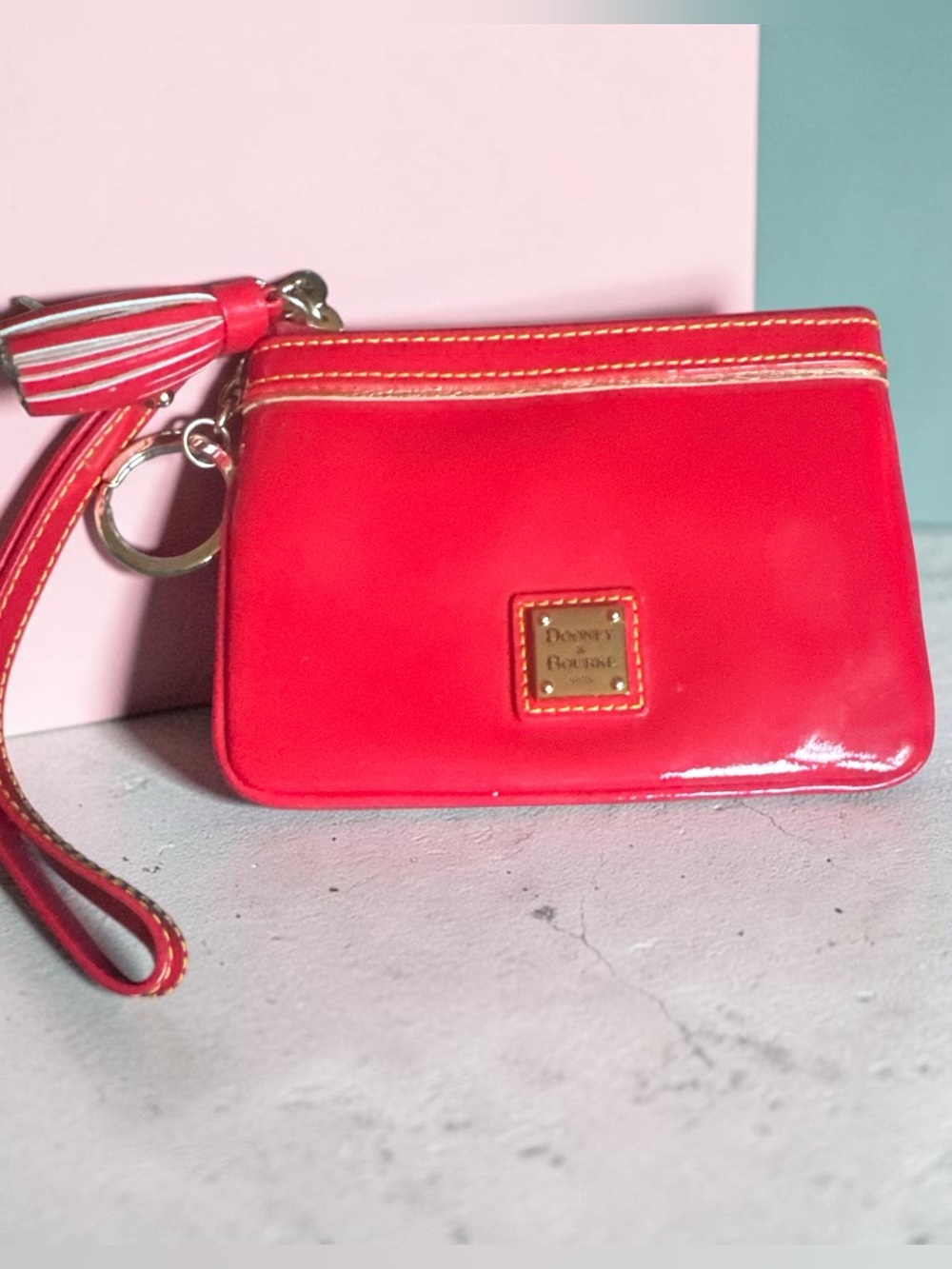 Dooney & Bourke Patent Leather Wristlet w/Tassel EUC